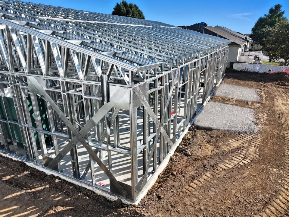 Close view of The Duo's cold-formed steel trusses