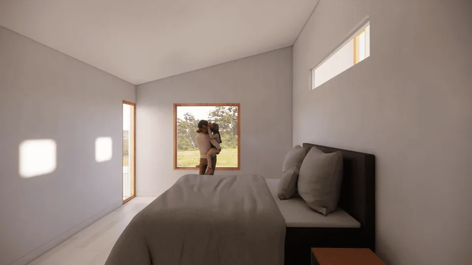Rendering of a bedroom inside The Vector