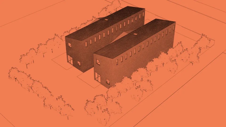 Drawing of a SteelHaven model on its site, fourth view